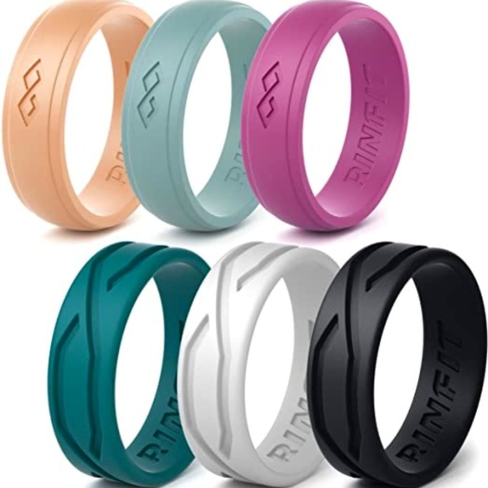 Rinfit Silicone Sport Rings Wedding Rings for Women 6 Piece Set Size 5